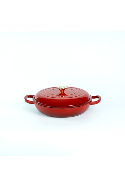 VAV GET Enameled Cast Iron Dutch Oven Shallow Casserole Braiser Pan, 30.5x6.3cm / 12x2.5inch