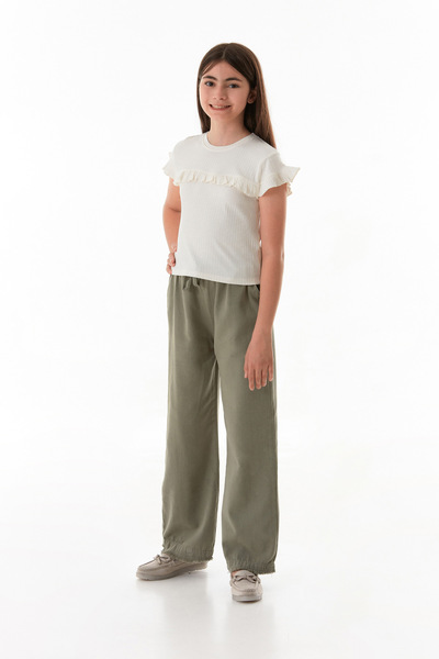 Fulla Moda Elastic Waist Tied Tasseled Girl's Trousers