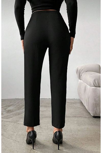 CİHAN PAPEL Women's Black High Waist Pencil Full Mold Fabric Zr Pants