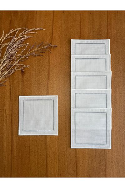 Smiling Home 6 bucăți lenjerie de culoare ecru, înveliș dublu brodat, șervețel de prezentare pentru cocktail argintiu