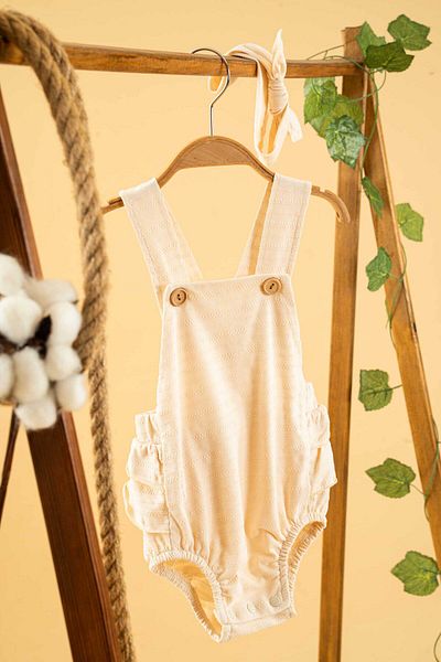 bombe Girl Boy Baby Kids Cream Salopet Jumpsuit 2 Piece Set Cotton Comfortable Trend Fashion Bottom Top Set