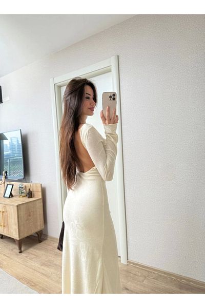 modaserdem Μακρυμάνικο φόρεμα με χαμηλή πλάτη - Off White