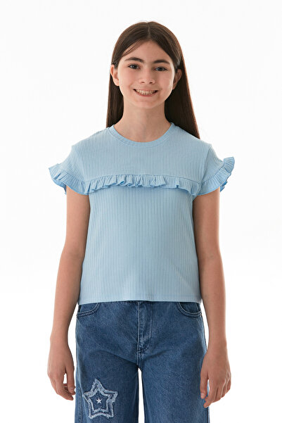 Fulla Moda Κοριτσίστικο κορμάκι με κορδόνι με βολάν μπροστά από Lycra