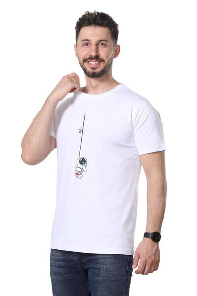 Gezegenus Regular Fit guler rotund bumbac 100% basic Tricou simplu cu mânecă scurtă Astronaut cu imprimeu