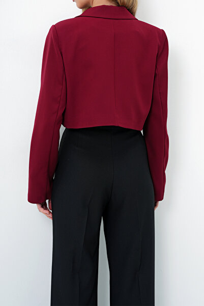 VAGGON Women's Burgundy Buttoned Crop Jacket Vs00121