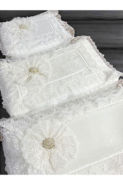 AYHANHOME French Guipure Velvet Stone Ornate Set of 3