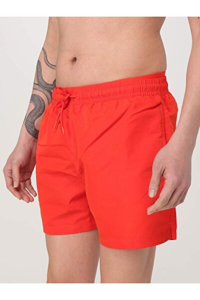 Emporio Armani Men's Stripe Detailed Lace-Up and Elastic Red Shorts