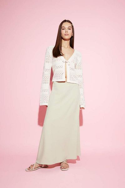 DeFacto New Season A-Line High Waist Linen Blended Maxi Skirt