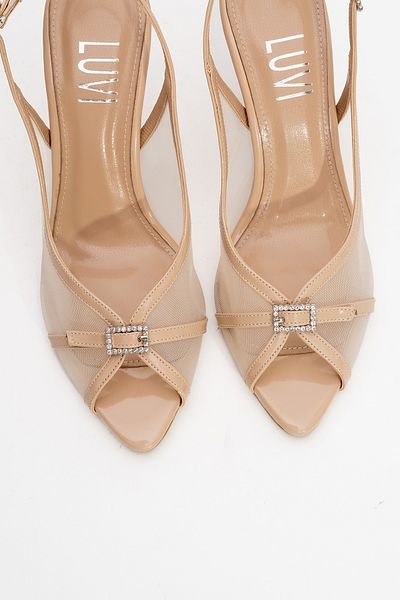 LuviShoes حذاء سهرة نسائي بكعب عالٍ من الجلد باللون البيج من ELYSE