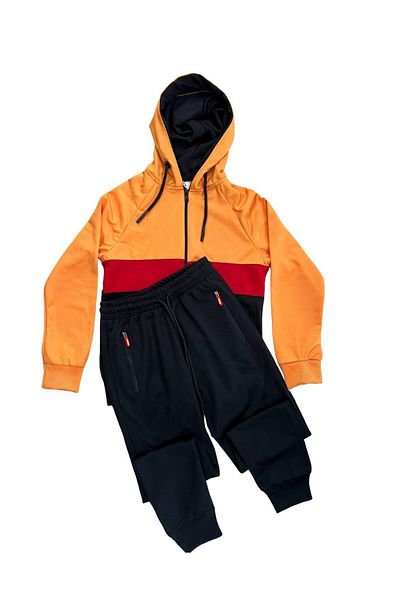 KısmetSepeti Hooded Windproof Fabric Inside Thin Cotton Covered Yellow Red Embroidery Embroidered Children's Tracksuit Set