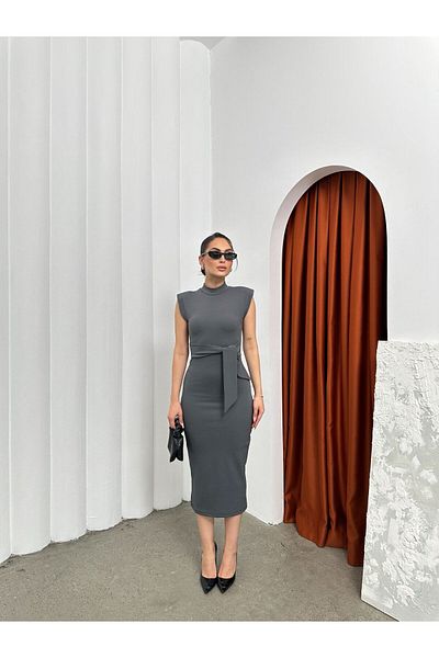 Patreon Shoulder Padded Belted Tie Dress