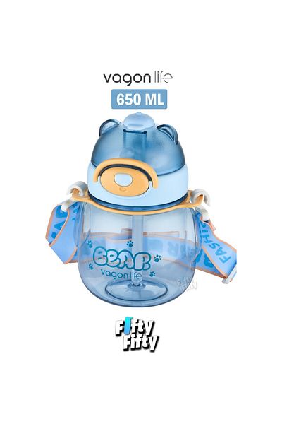 Vagonlife Vagonli̇fe 650 ml Water Bottle with Straw and Neck Strap Blue