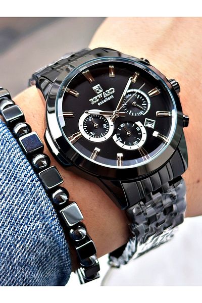 Reward Black Color Sport Guaranteed Steel Band Men's Wristwatch + Bracelet