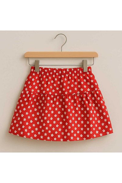 gigigiyim Floral Patterned Girl's Skirt with Shorts Inside Red