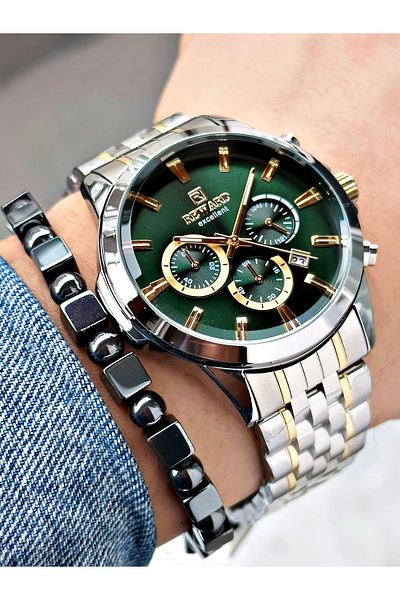 Reward Silver Color Sport Guaranteed Steel Cord Men Wrist Watch + Bracelet