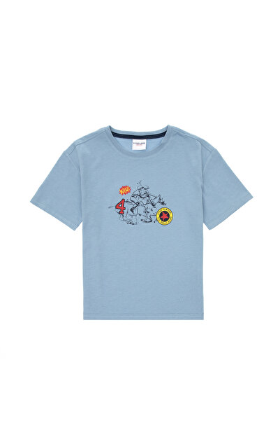 U.S. Polo Assn. Tricou albastru confortabil pentru băiat, cu gâtul turnat, 50...