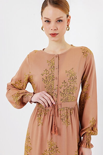 Bigdart 2145 Patterned Hijab Dress - Biscuit