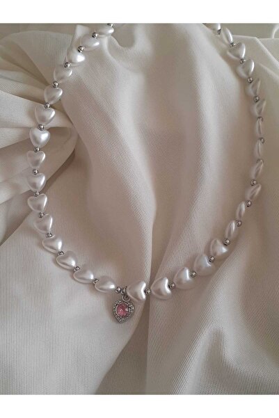 bijoux uniques Kalpli Pembe Taşlı İnci Kolye