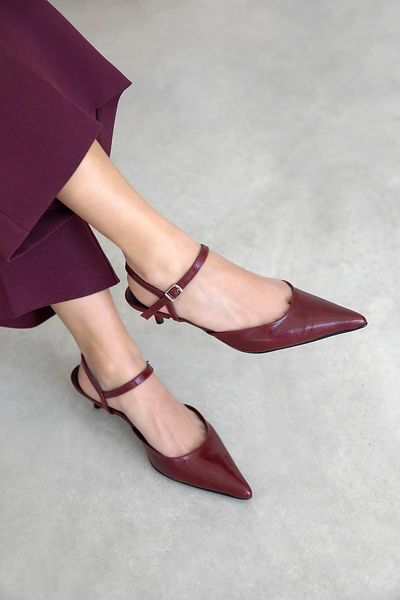 STRASWANS Melvin Women's Heeled Wrinkled Leather Shoes Light Burgundy