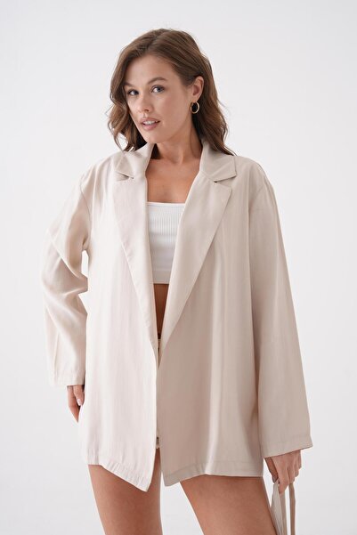 minaaise Kadın Taş Bağcık Detaylı Astarsız Modal Ceket 29081