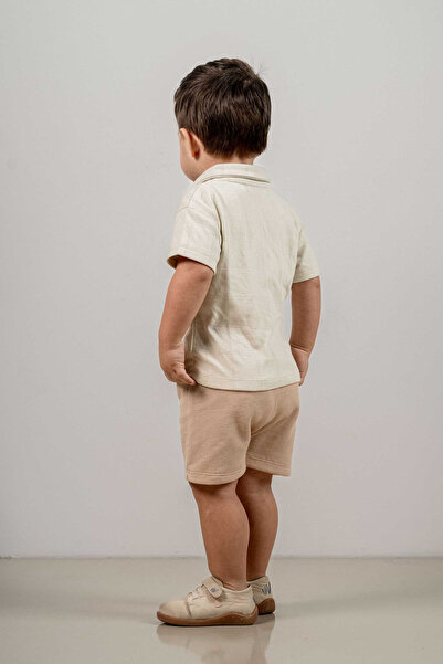 bombe Baby Kids Natural Polo Neck Shorts Cotton Comfortable 2-Piece Set Trend Fashion Bottom Top Set