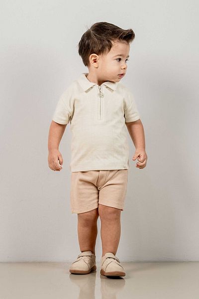 bombe Baby Kids Natural Polo Neck Shorts Cotton Comfortable 2-Piece Set Trend Fashion Bottom Top Set