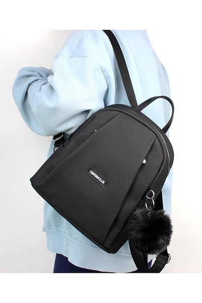 deri,se club Black Women's Luxury Multi-Compartment Backpack with Pompom Plush Gift