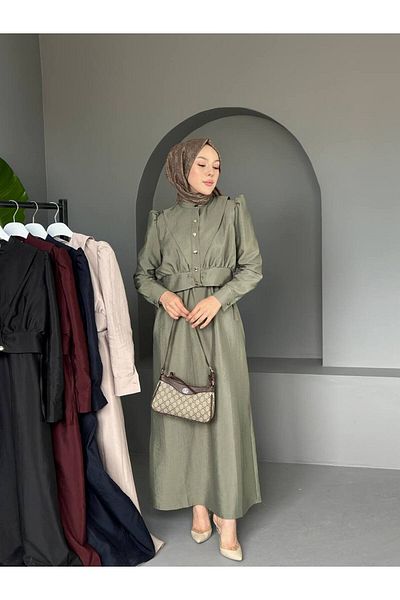 comstar Rochie lungă cu mâneci cu balon cu șnur pentru femei