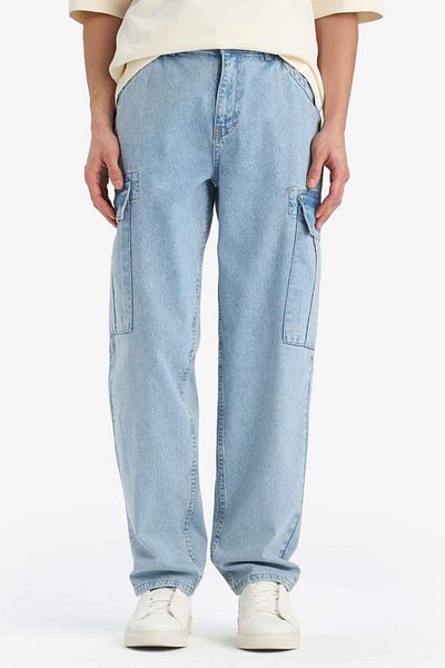DeFacto New Season 100% Cotton Relax Fit Relaxed Cut Straight Leg Cargo Pocket Jean Washed Trousers