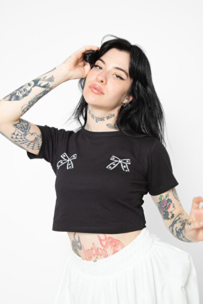 Bak Moda Cowgirl mašna Štampano crna Skraćeni kroj lopta