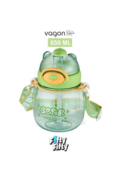 Vagonlife Vagonli̇fe 650 ml Water Bottle with Straw and Neck Strap Green