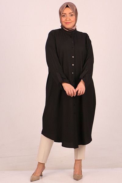 Eslina 48022 Large Size Wrap Shirt - Black