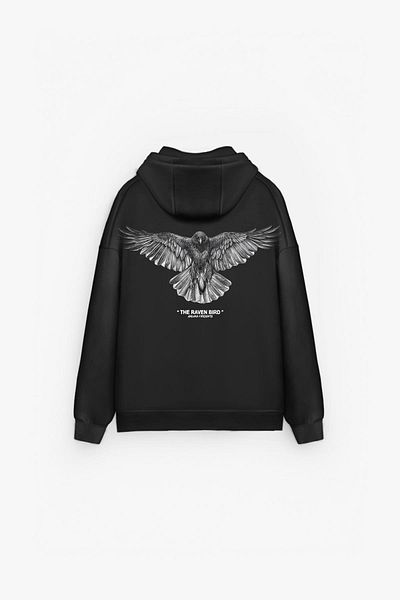 ablukaonline Black Unisex Oversize Raven Printed Premium Hooded Sweatshirt