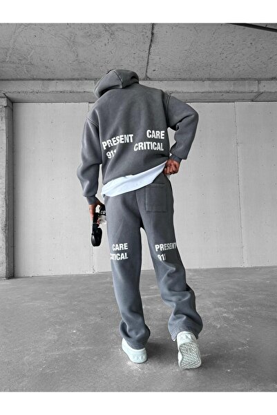 ablukaonline Unisex Oversize εμπριμέ κουκούλα που πλένεται γκρι