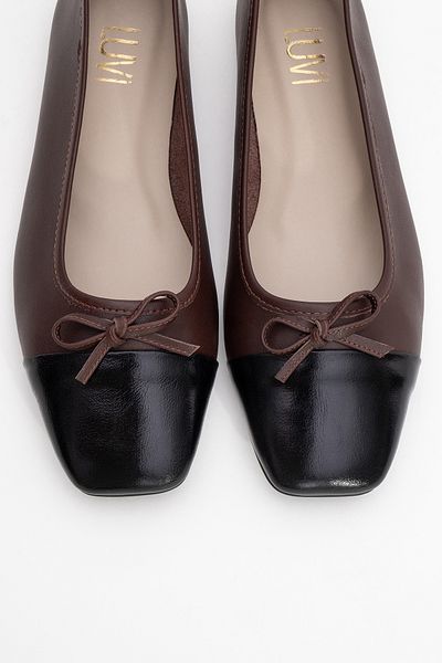 LuviShoes Balerina de damă ROMY din piele naturală maro-neagră cu fundă cu vârf tocit