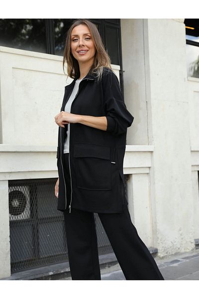 QİMYA BUTİK Buketli̇ Women's Long Top and Drawstring Waist Oversize Sweatshirt & Trousers Two-Piece Set