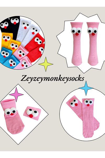 ZEYZEY MONKEY Σετ 6 ζευγαριών Unisex αθλητικές κάλτσες με αστεία σχεδίαση με σκασμένα μάτια
