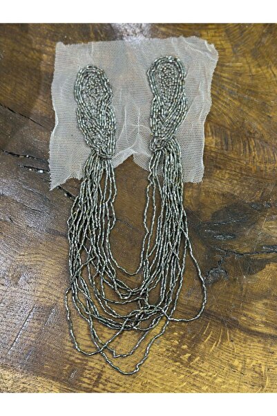 Gönülden Tasarım FÜME BONCUK İŞLEME KOLYE ŞEKİLLİ YAKA DİKİŞ GİYİM AKSESUARI ...