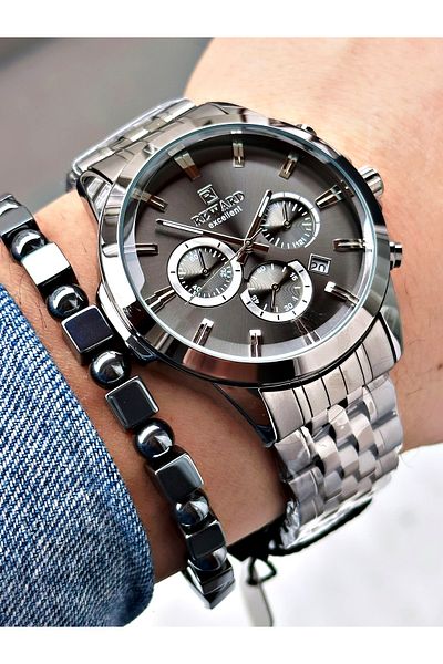 Reward Smoked Color Sport Guaranteed Steel Cord Men's Wrist Watch + Bracelet