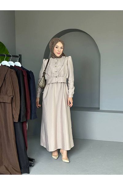 comstar Rochie lungă cu mâneci cu balon cu șnur pentru femei