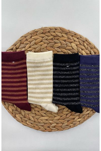 DoDe Flora Women's Silvery Side Striped Socks 4 Pairs Saradonna