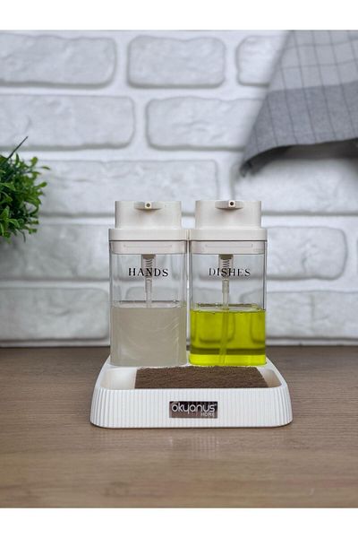 Okyanus Home White Deluxe Τετράγωνη βάση Διαφανής Διανομέας Υγρού Σαπουνιού και Δοχείο απορρυπαντικού
