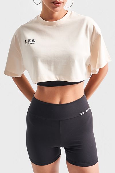 its basic Women's Black Ecru Color Leggings Sports Bra T-Shirt Super Stretchy 3-Piece Set Together Suit