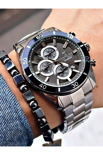 Reward Smoked Color Steel Cord Stylish Design Men's Wristwatch Bracelet