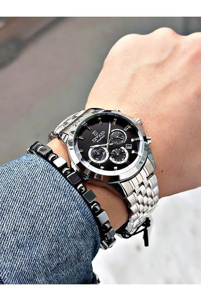 Reward Silver Color Sport Guaranteed Steel Cord Men Wrist Watch + Bracelet