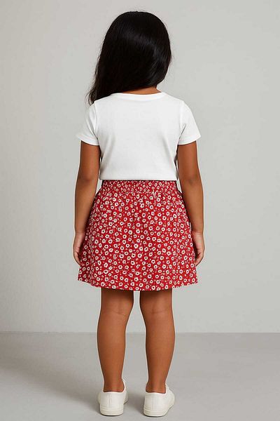 gigigiyim Floral Patterned Girls' Skirt with Shorts Inside Red-White