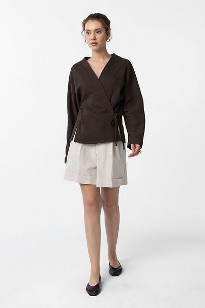 Antioch Brown Tie Kimono Women's Shirt