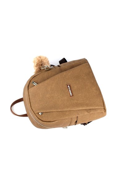 deri,se club Tan Women's Luxury Multi-Compartment Backpack with Pompom Plush Gift