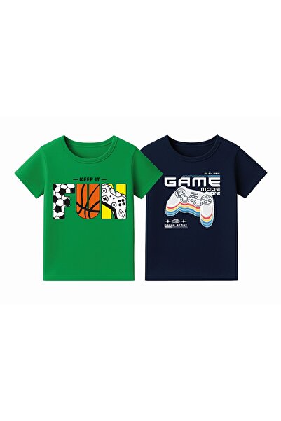 LOUİSA Dječačka majica sa 2 komada FUN-GAME sa zeleno-tamnoplavim printom i o...