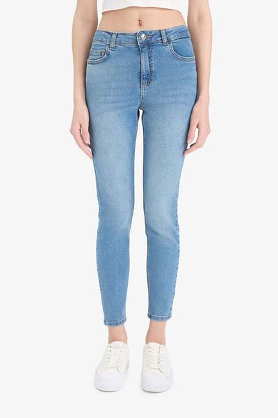 DeFacto Νέα σεζόν Skinny Fit Ψηλόμεσο ίσιο παντελόνι με μακρύ τζιν πέτρινο πλυντήριο